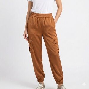 BANANA REPUBLIC Multi Pocket Bronze Satin Cargo Trousers Pull On Style US Sz Lp